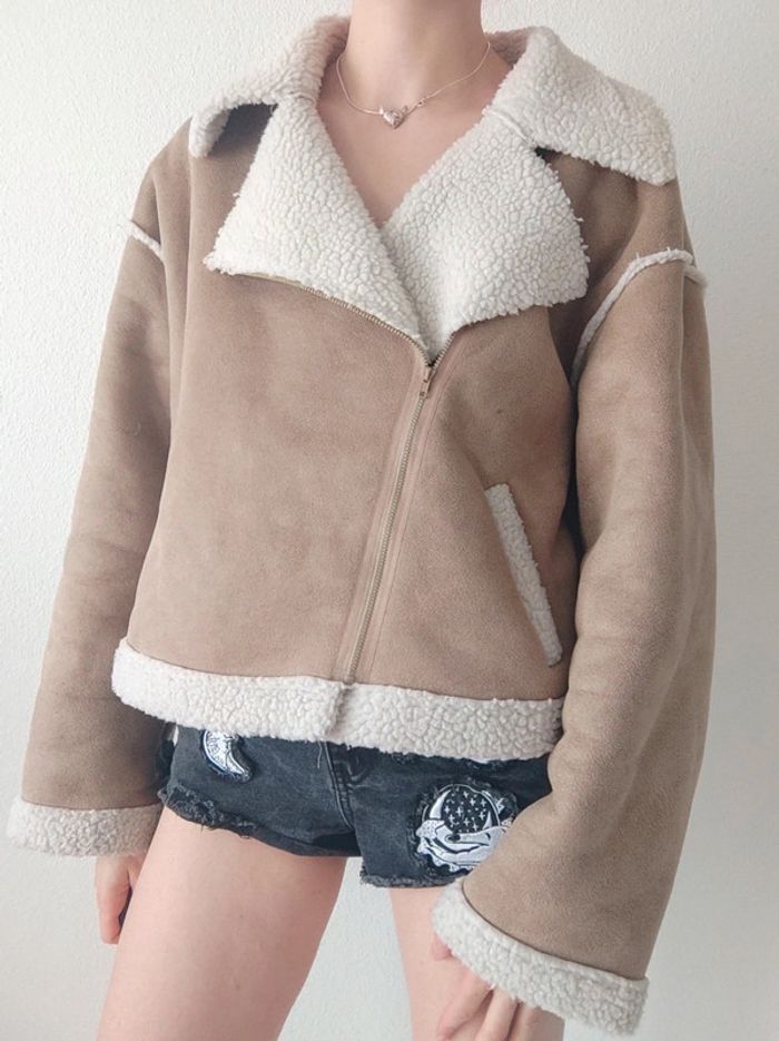 Veste perfecto daim fourrure beige faux-sherpa / Cider - 42/XL - photo numéro 4