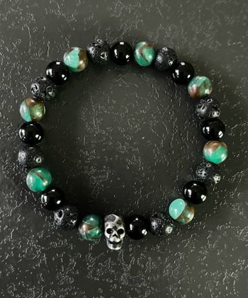 Bracelet perles pierre naturelle Green Skull