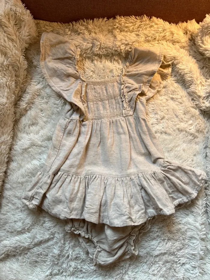 Ensemble robe et bloomer en lin beige 3 mois - photo numéro 4