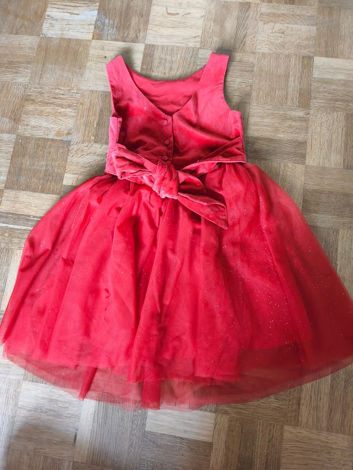 Robe velours rouge 7 ans vert Baudet jupe en tulle tutu a paillettes, fermeture noeud et bouton - photo numéro 3