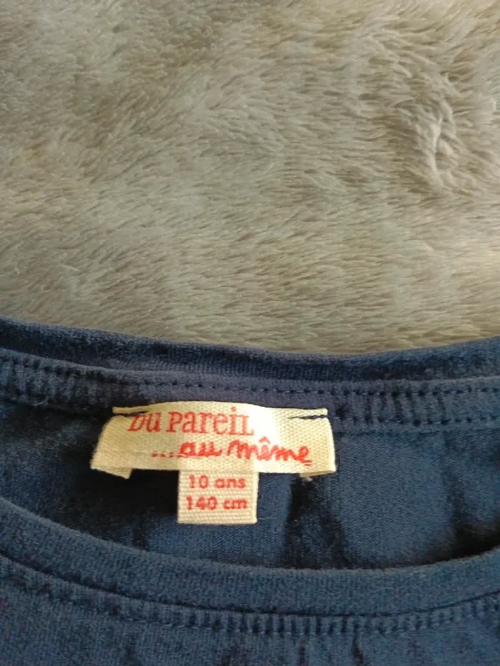 T shirt chat doré séquins pailletés DPAM 10 ans bleu - photo numéro 3