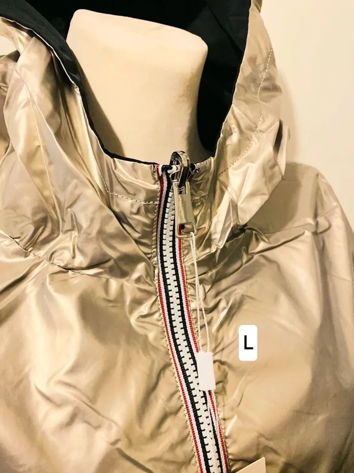 Manteau parka femme imperméable réversible long souple noire doré taille L - photo numéro 3