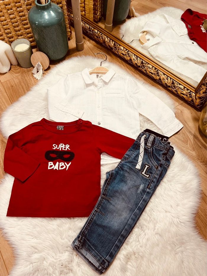 Taille 12 mois ensemble 3 pièces garçon multi marques blanc rouge bleu * super baby * 💙