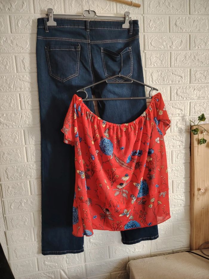 Ensemble jeans et blouse rouge - photo numéro 6