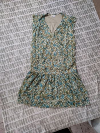 Robe mi longue a fleurs bleu et vert Phildar taille 38