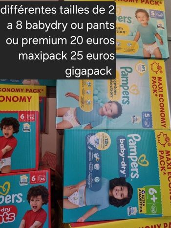 Pampers maxipack babydry ou pants ou premium différentes tailles disponibles 