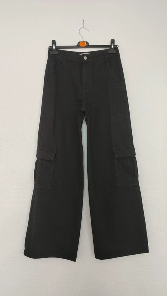 Pantalon cargo taille haute noir jean