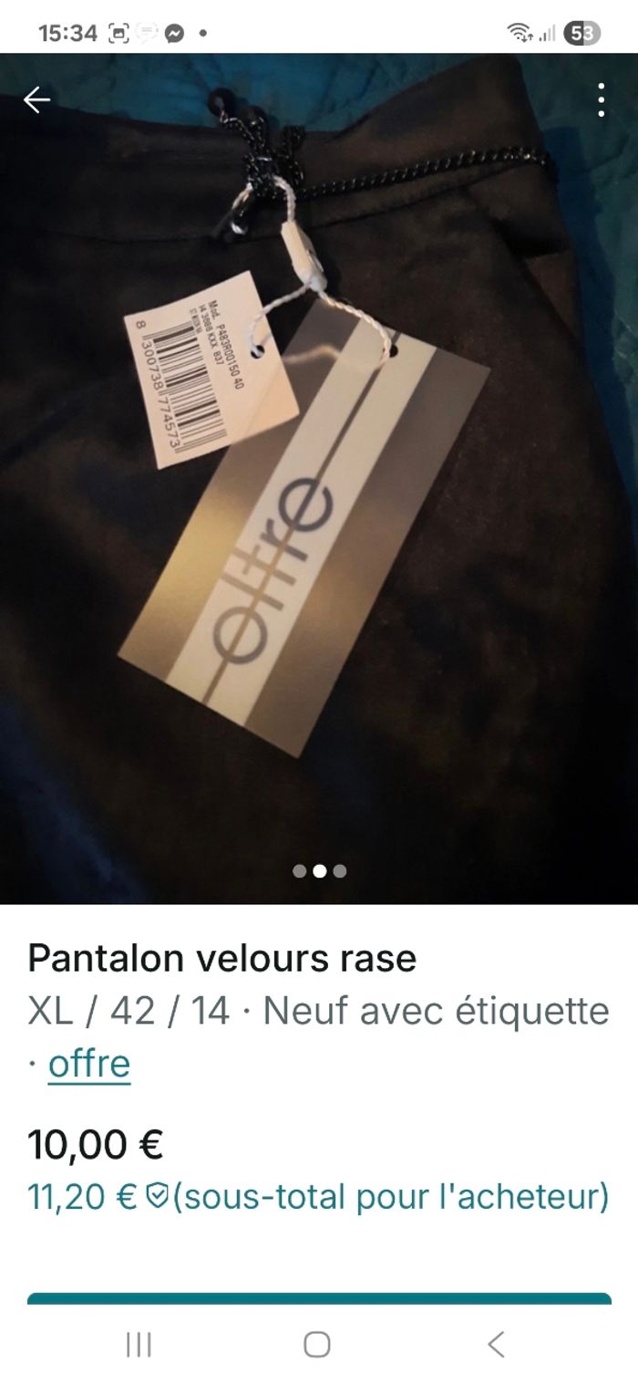 Pantalon noir velours rase neuf - photo numéro 2