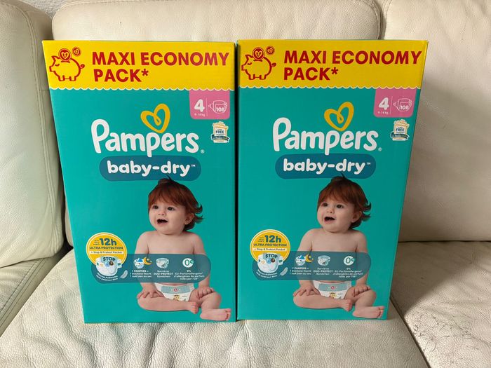 Lot de 2 maxi packs 108 (soit 216) couches Pampers Baby Dry taille 4 (9-14 kg) - photo numéro 5