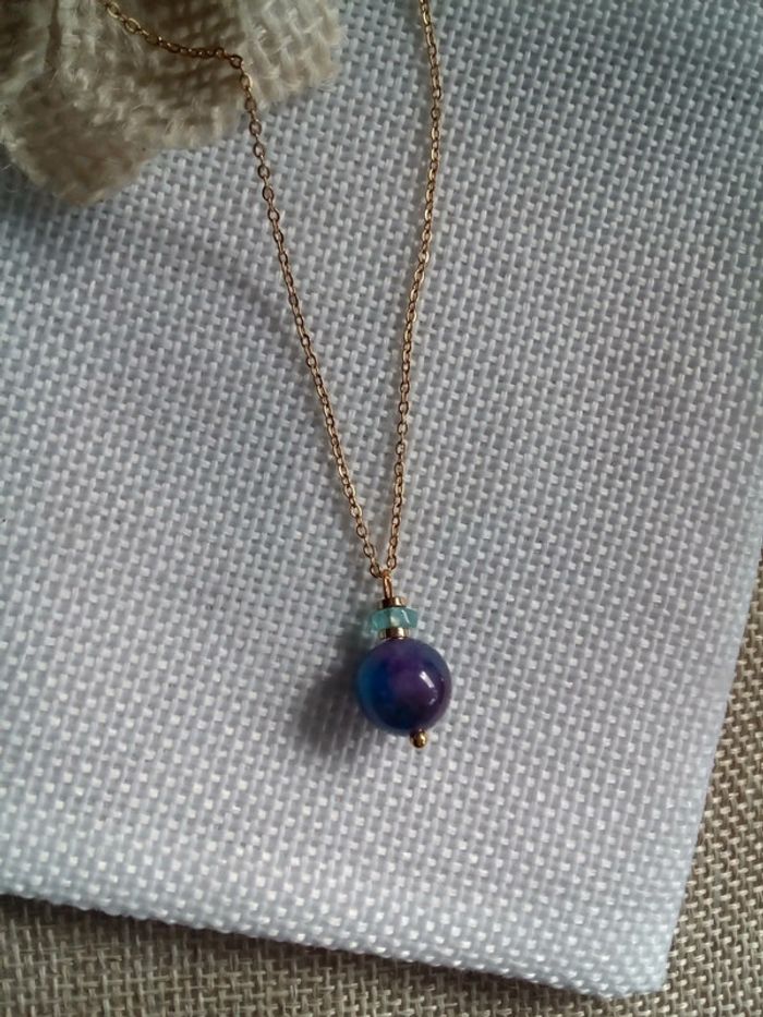 Collier pierres de sugilite et apatite naturelles - photo numéro 2