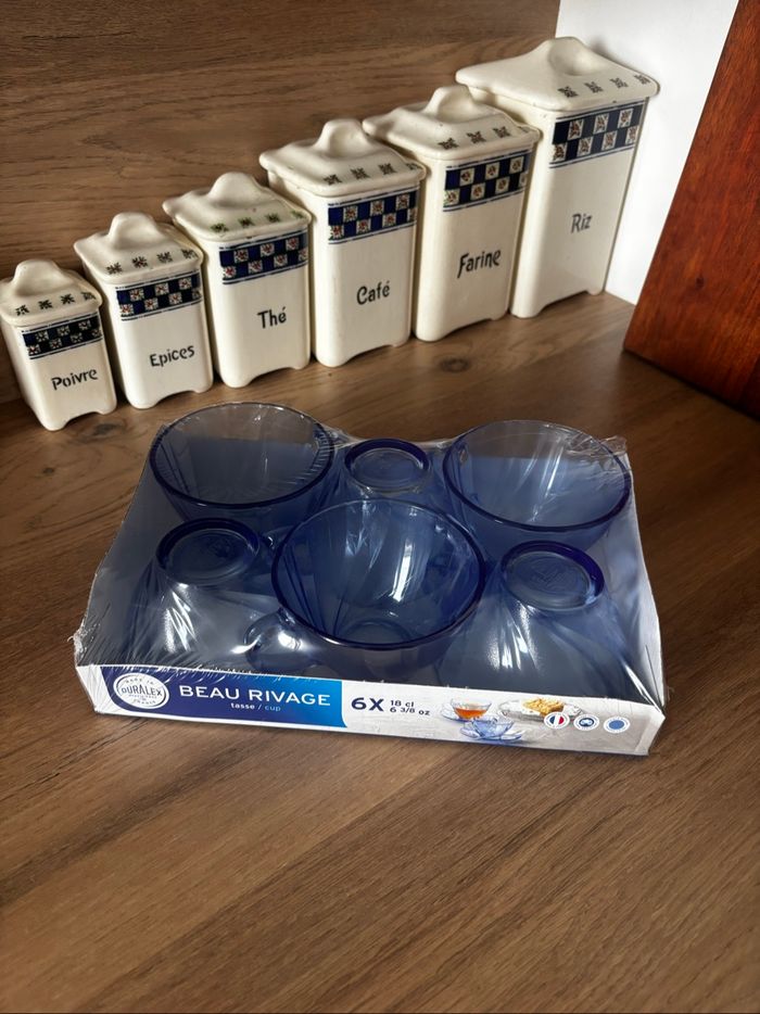 Lot de  6 tasses Duralex Beau Rivage bleues neuves