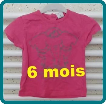 Tee shirt manche courte rose motif éléphant C & A Taille 6 mois