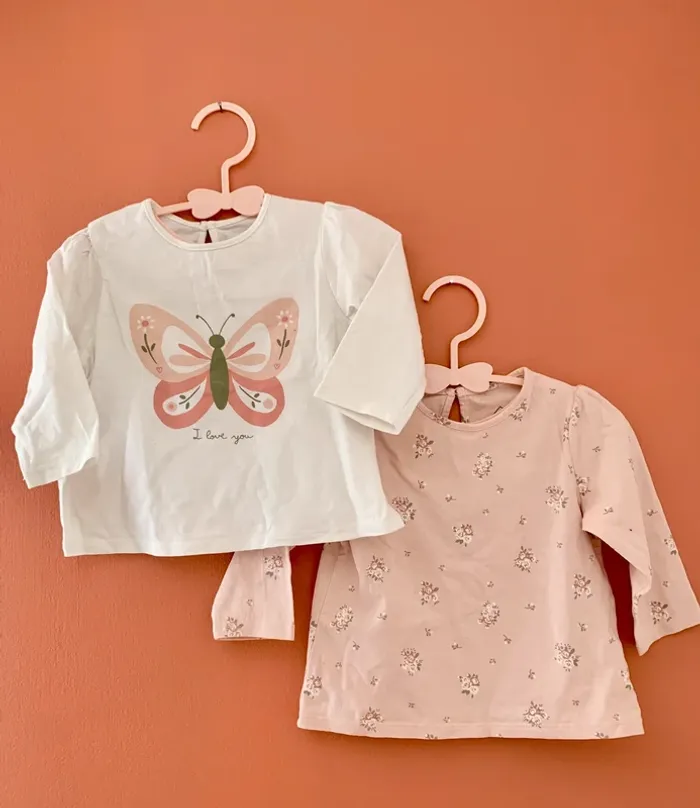 🌸 Lot 2 t-shirts manches longues bébé fille - TEX Baby - 9 mois