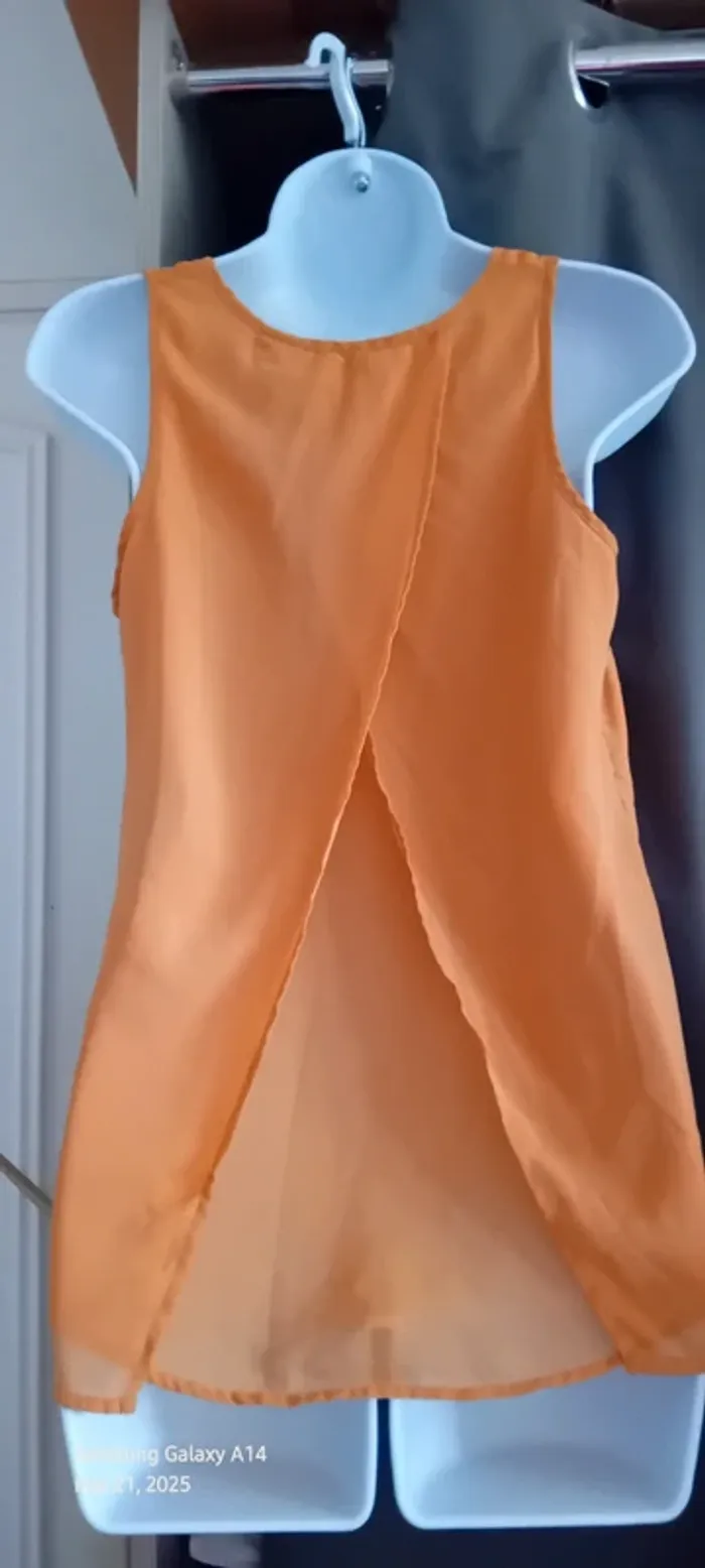 Blouse débardeur longue en voile superposé dos ouvert jaune moutarde femme M pimkie - photo numéro 3