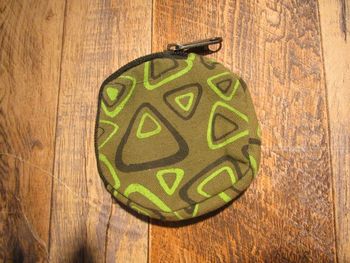 Porte-monnaie en tissu vert 100% coton à zippe style ethnique - Ø10 cm (P014)