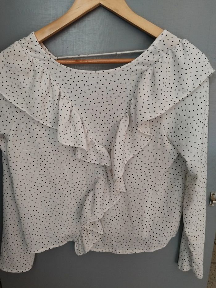 Blouse femme blanche à pois noir taille S