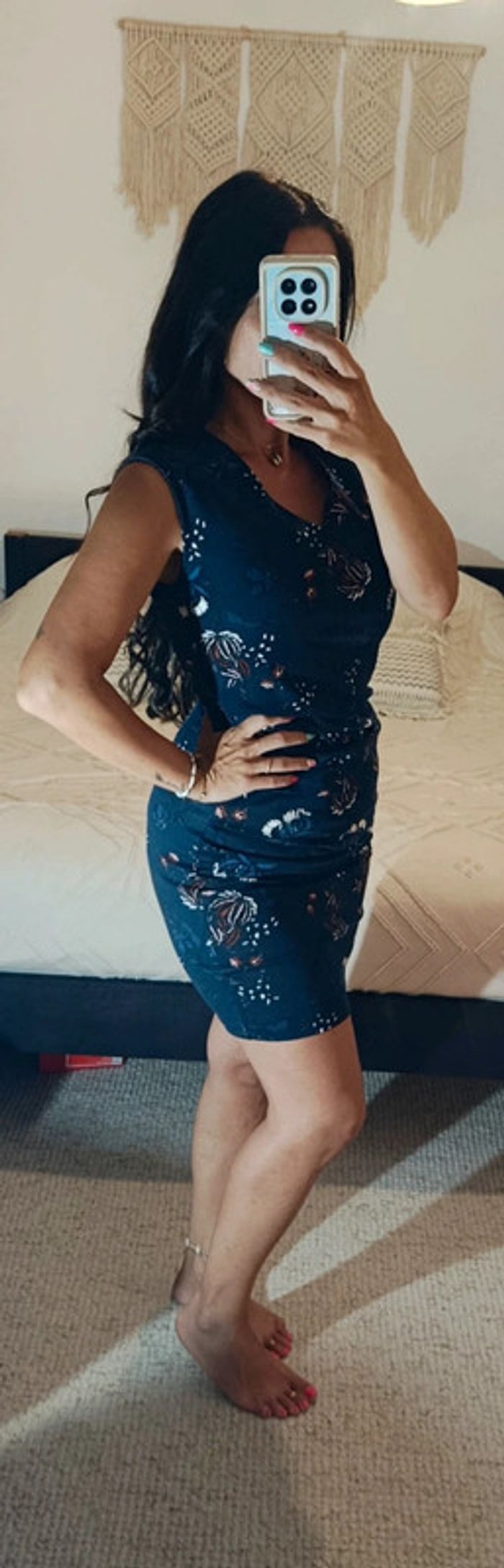 Robe d'été Kaffe bleu marine fleuri S - photo numéro 2