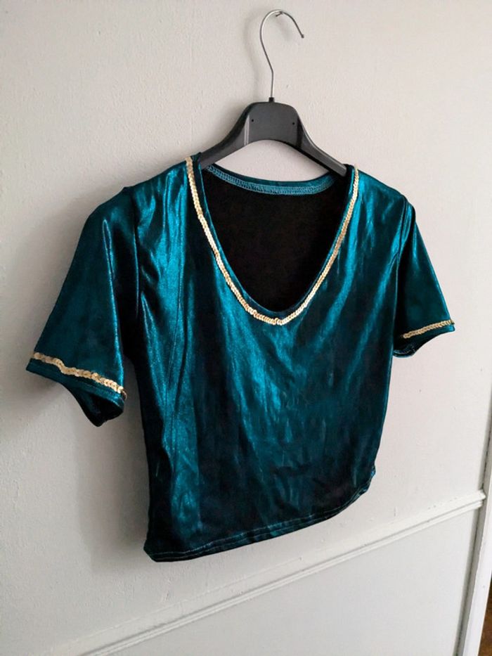 Haut déguisement bleu velours et doré - photo numéro 2