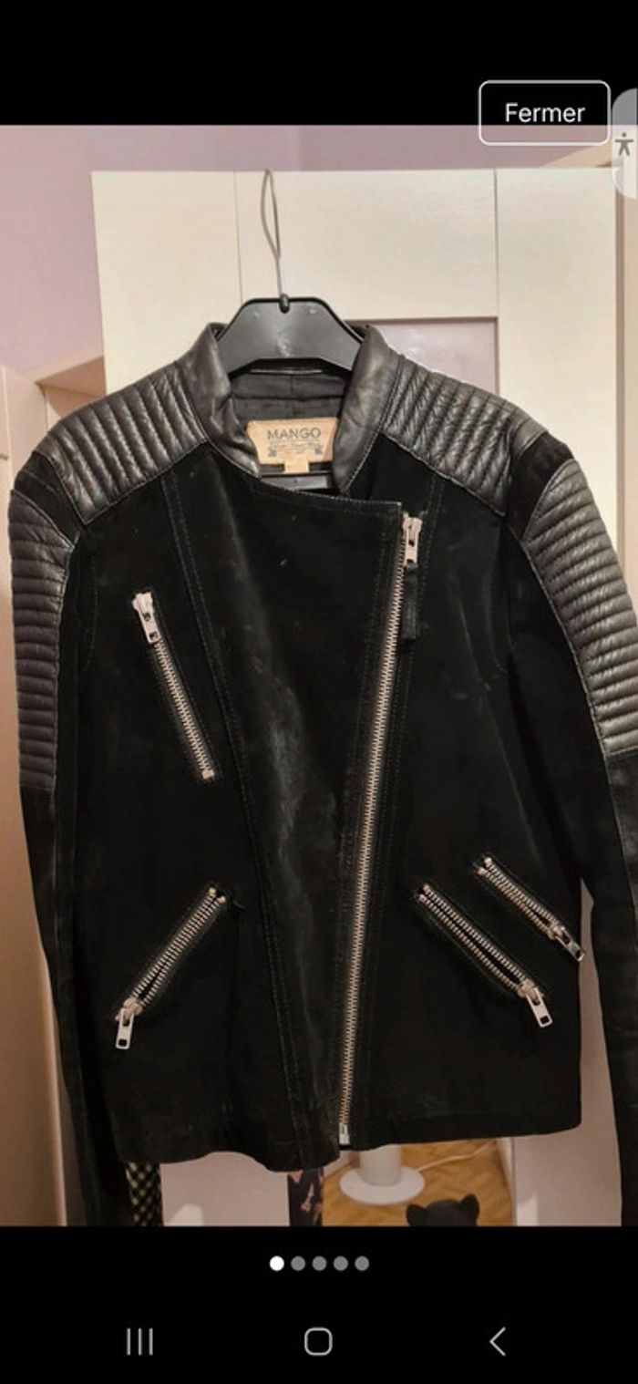 Perfecto Mango cuir et daim noir véritable T 38 très bon etat - photo numéro 3