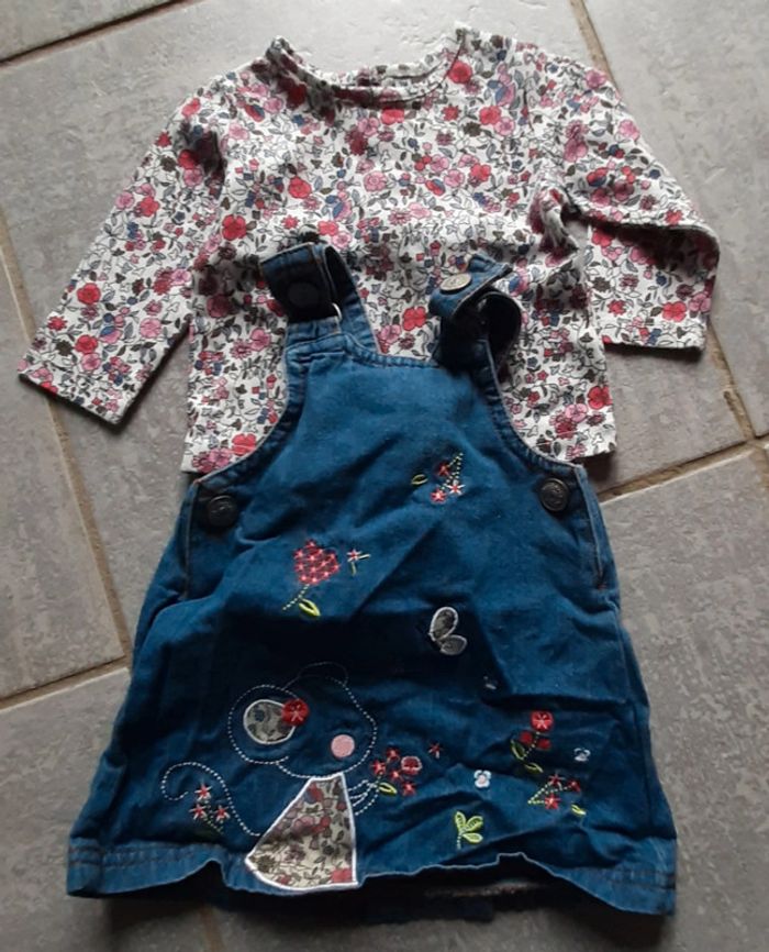 Ensemble salopette jeans tee shirt ml fille 3mois