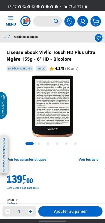 Liseuse vivions touch HD plus
