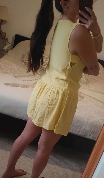 Petite robe d'été jaune pastel Mango XS côtes ajourées