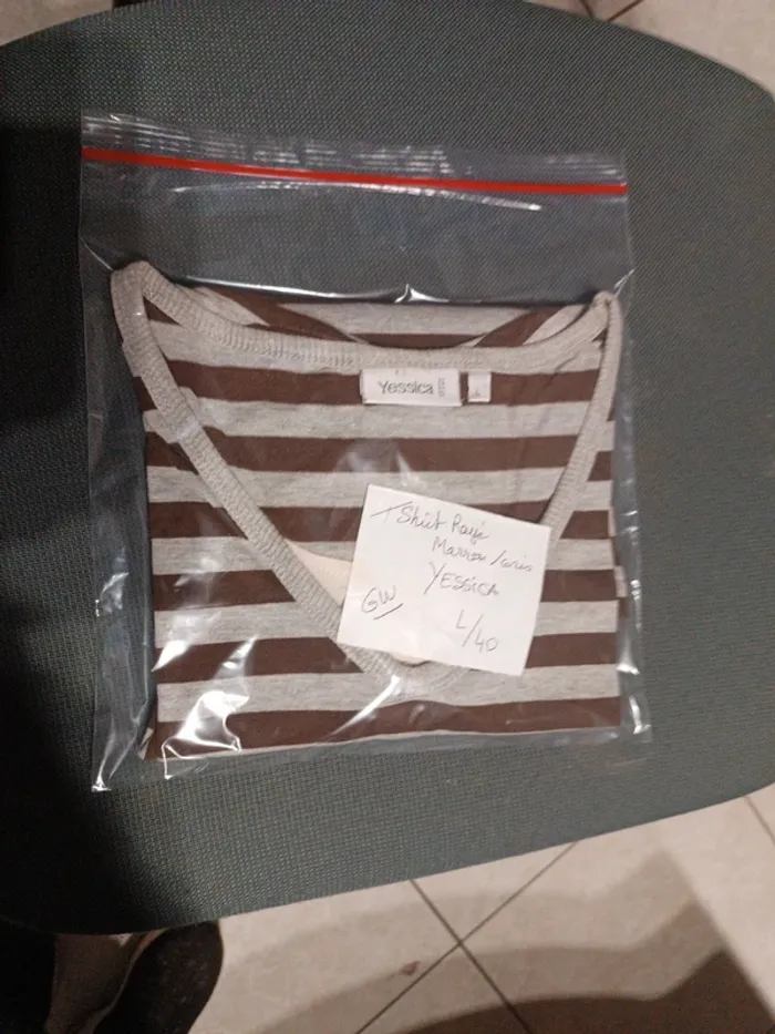 T-shirt rayé marron-gris Yessica L - photo numéro 6