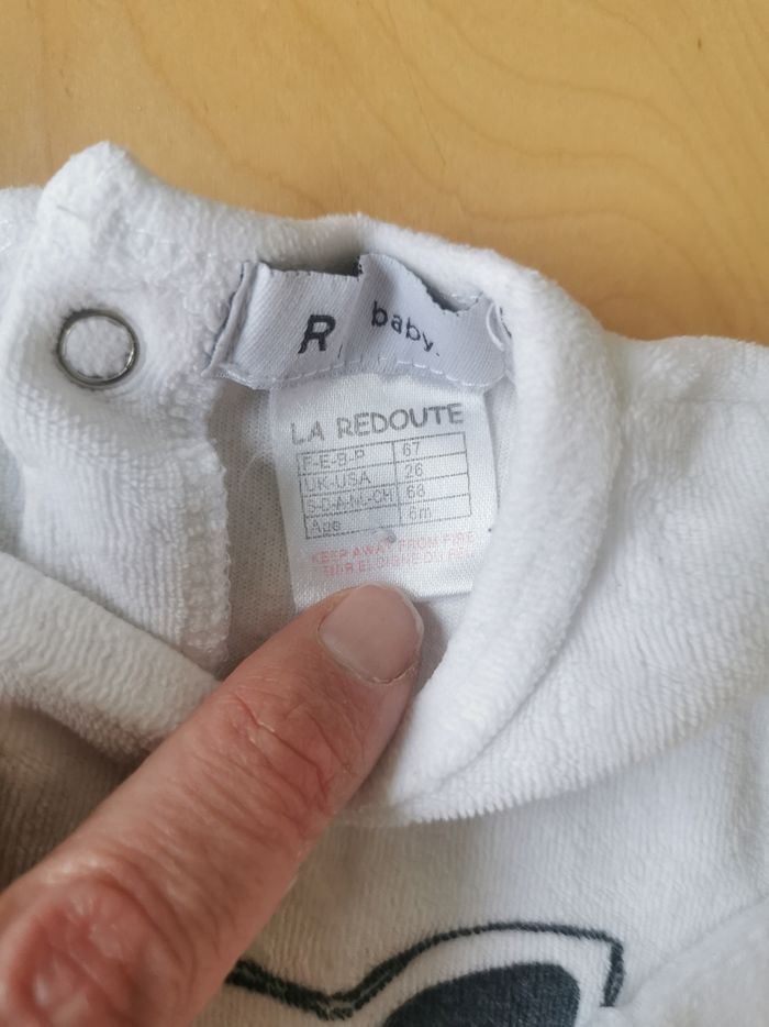 Pyjama bébé mixte blanc en velour 6mois la redoute tbe - photo numéro 2