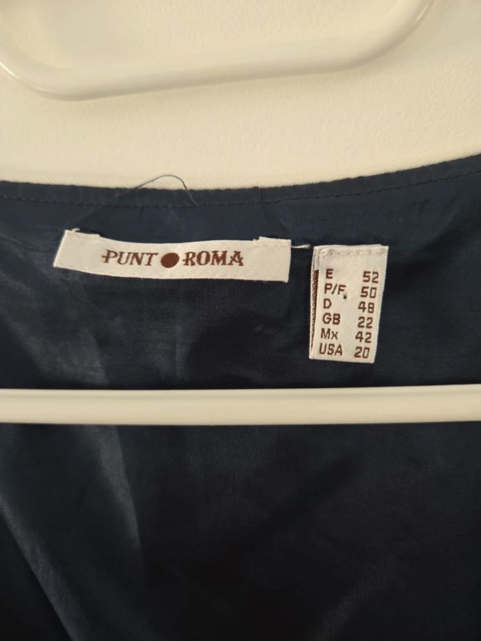 Robe femme éte bleu marine pois blanc 100% lin TBE taille 50 punto roma - photo numéro 2