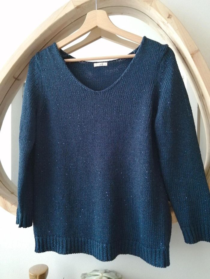 Pull en maille marine brillant S - photo numéro 2