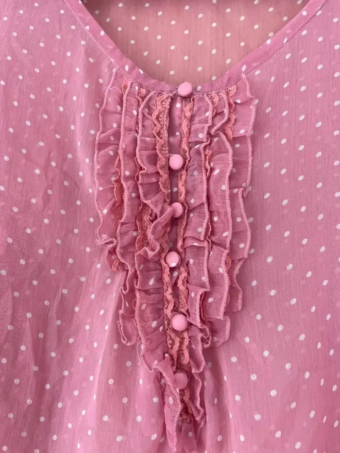 👚Blouse rose à pois blancs translucide de la marque street one 38 - photo numéro 4