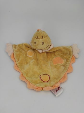Doudou plat triangle dinosaure jaune orange Bengy