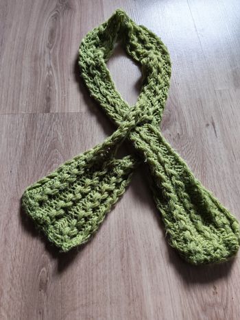 Petite écharpe fine verte en tricot ou crochet