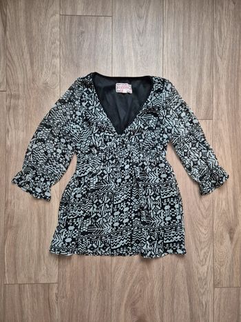 Blouse motif blanc noir manches 3/4