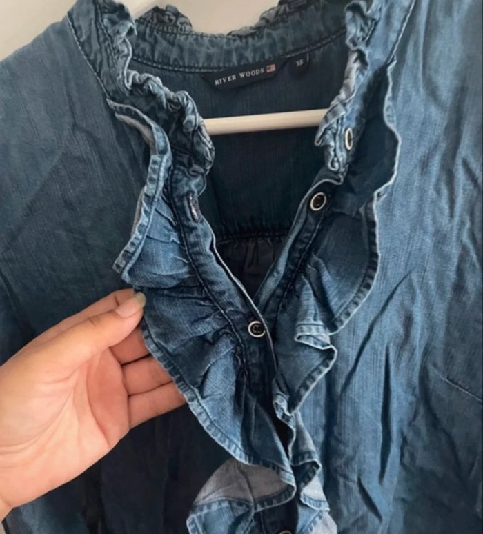 🌸jolie Chemisier en jeans bleu à volants river Woods taille 38 🌸 - photo numéro 3