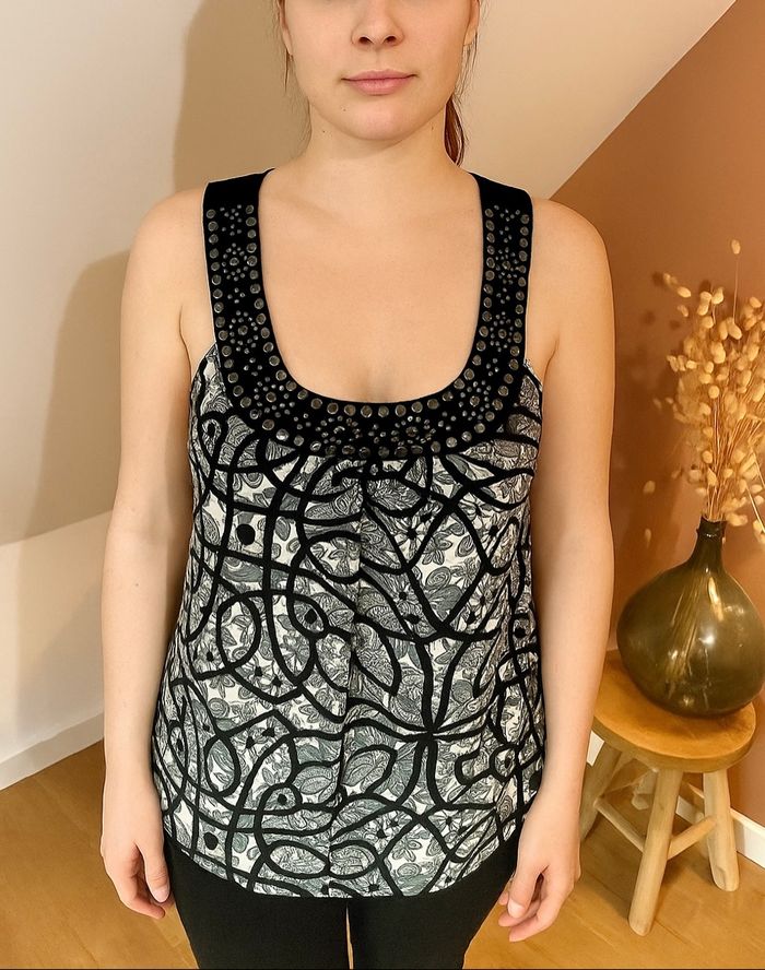 💜 Débardeur noir & gris Clara Vitti taille 36 💜