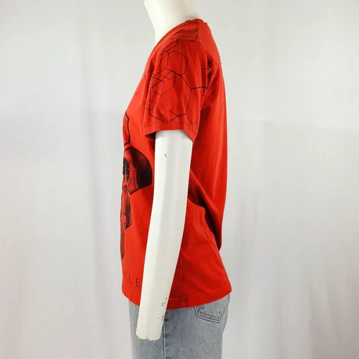 T-shirt rouge Philipp Plein skull strassé imprimé hexagonal Taille M A1184 - photo numéro 3