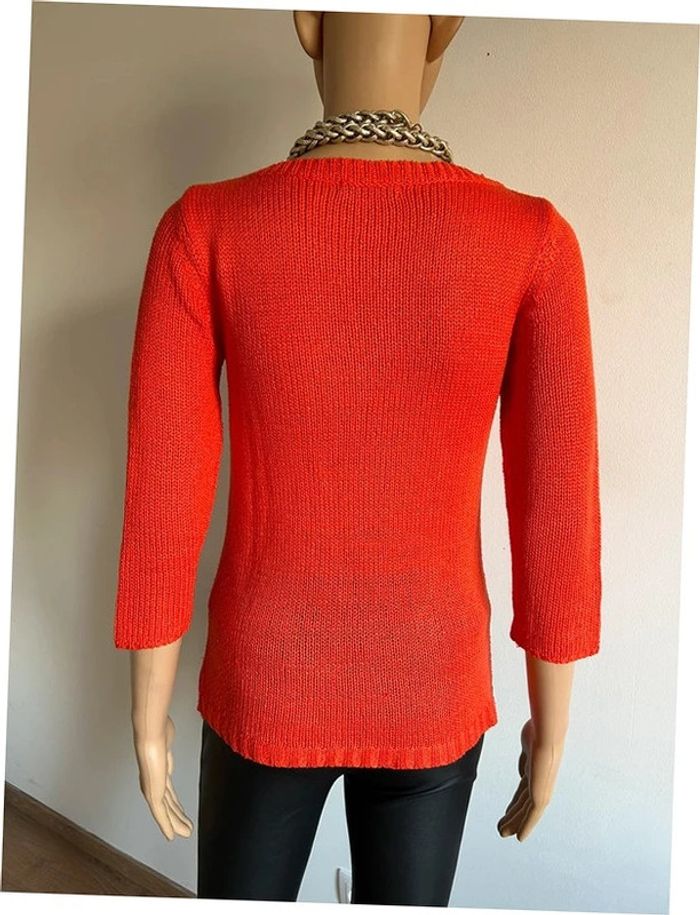 Pull orange avec dentelle et manches 3/4 Bréal taille 36 bon état (petit défaut) - photo numéro 7