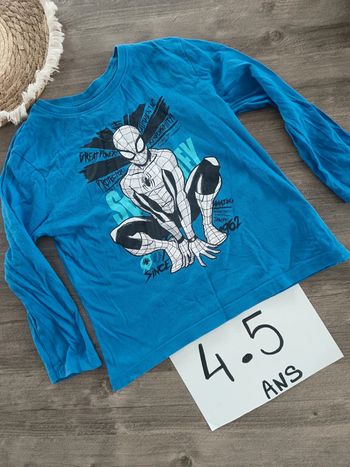 🌞 t-shirt manches longues spiderman bleu 4-5 ans