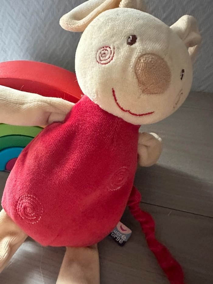 Doudou musical lapin rouge blanc papillon sucre d’orge - photo numéro 2