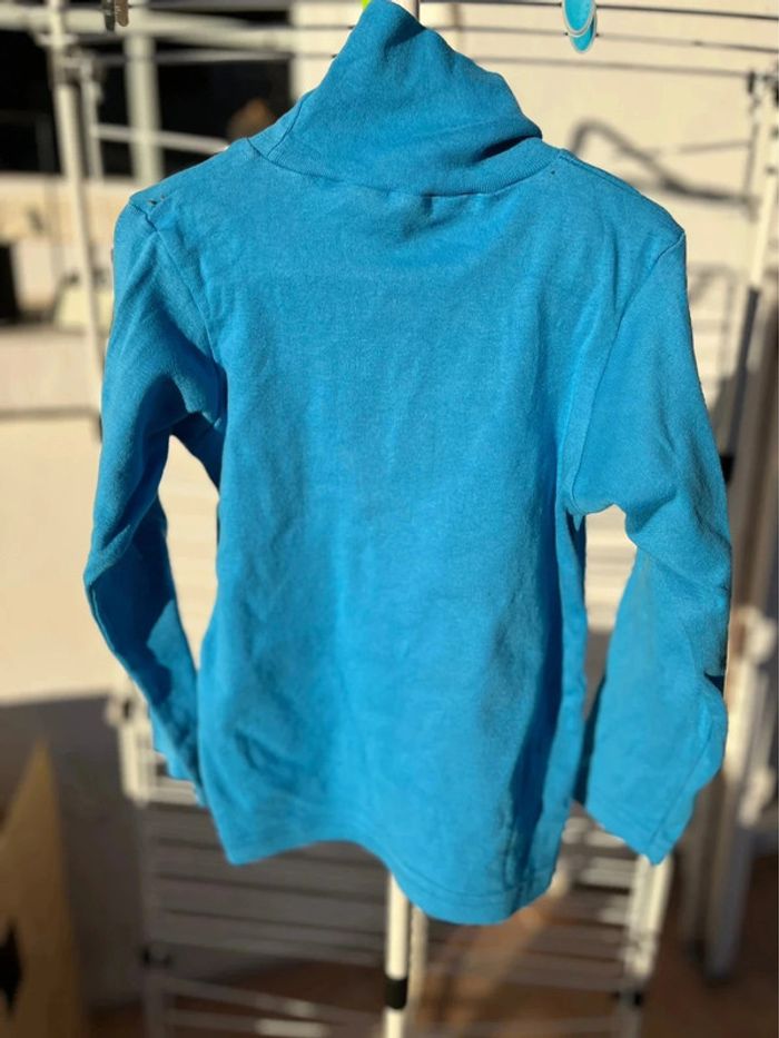 T shirt manche longue col roulé bleu turquoise - photo numéro 3