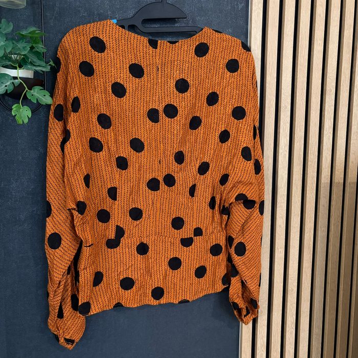Blouse Mango à pois orange noir S - photo numéro 7