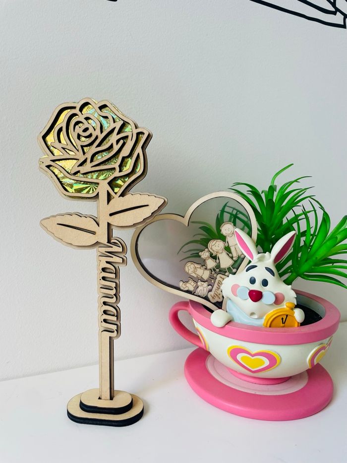 Rose en bois bonne fête maman - photo numéro 3