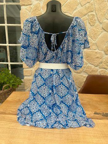 Robe d’été dos nu made in italy bleu blanche fleurs taille S M 36 38 T.U