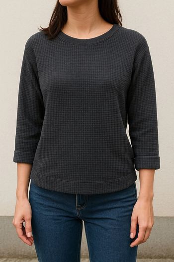 Sweat gris chiné Uniqlo manches 3/4 - Taille XS