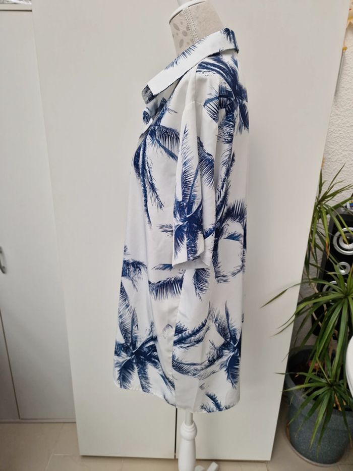 Chemise Blanche Imprimé Palmiers Bleu Marine Manches Courtes - photo numéro 4