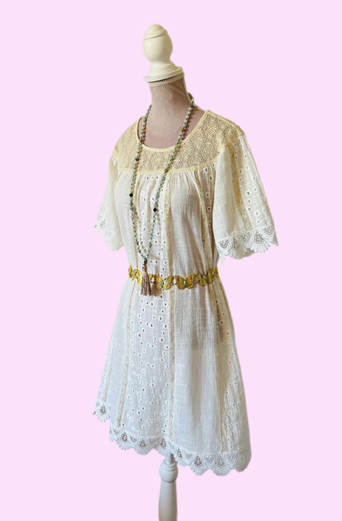 🌸🧚Robe en lin champêtre Bohochic Fairy Cottagecore Whimsical embroidered linen dress🧚🌸 - photo numéro 4