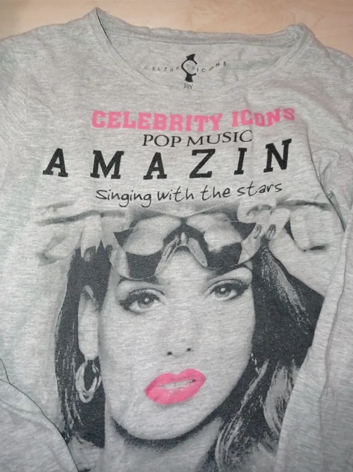 T-shirt manche longue gris avec motif - photo numéro 2