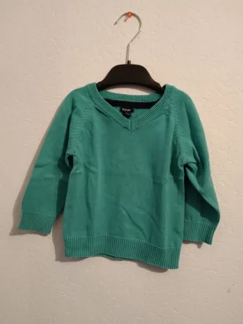 pull col V turquoise kiabi garcon 18 mois 77-82cm