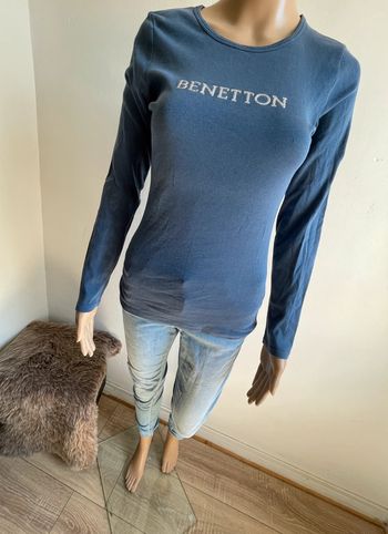 💫🌿 Qualité Benetton : Haut Manches Longues Coton Bio - Bleu Marine - Taille S
